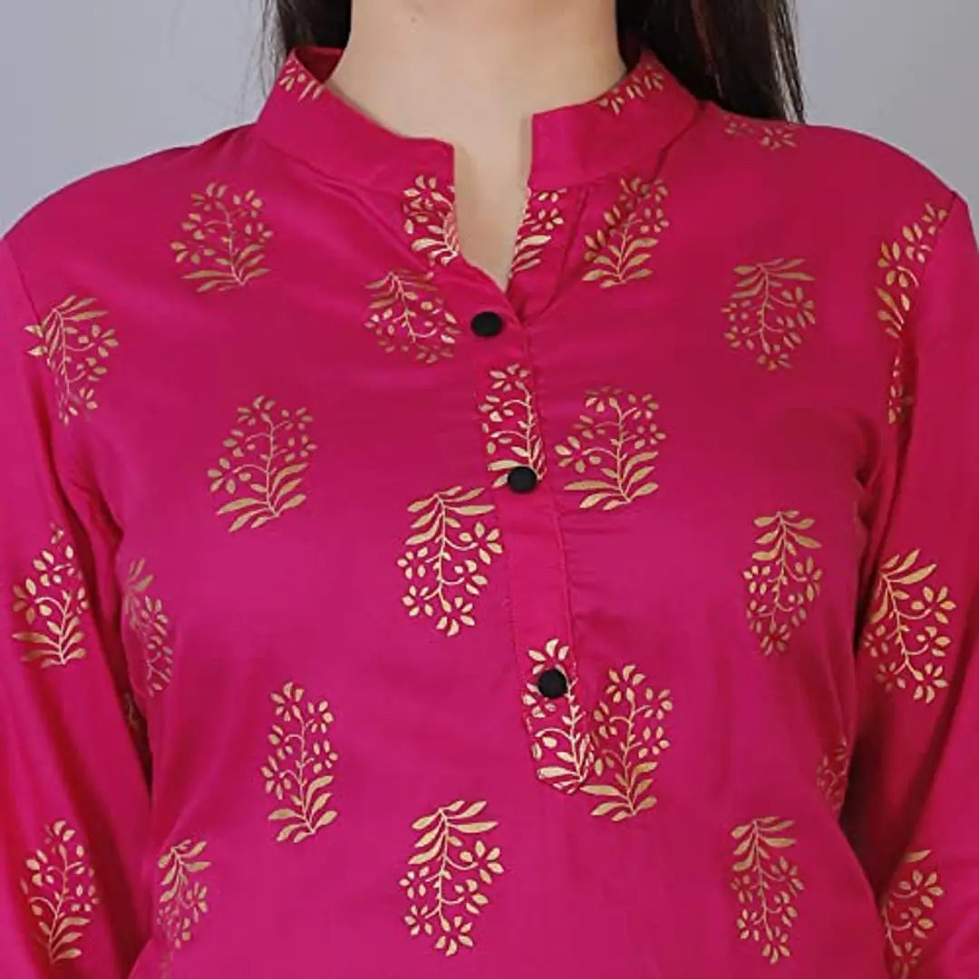 Malia Fashion Women's Viscose Rayon Casual Printed Mandarin Collar 3/4 Sleeve Top