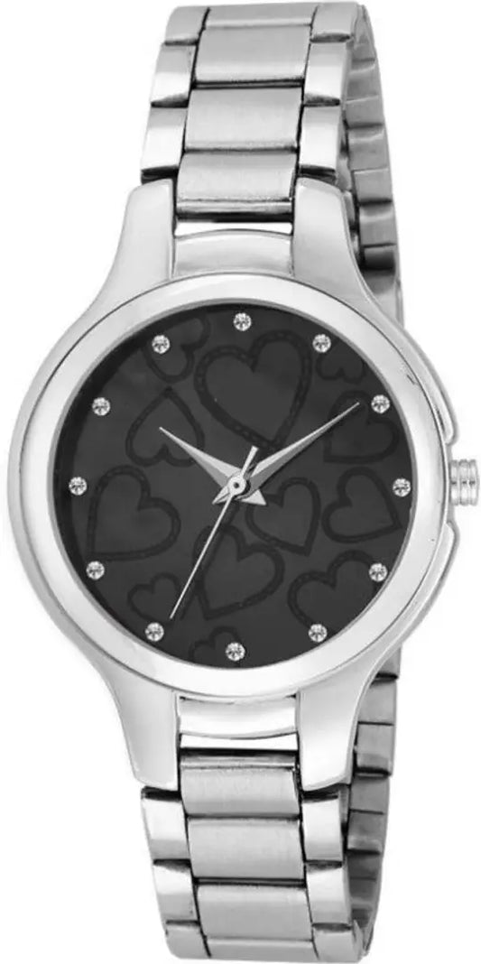 Stylish designer Analogue Silver Black Dial Watch - For Girls