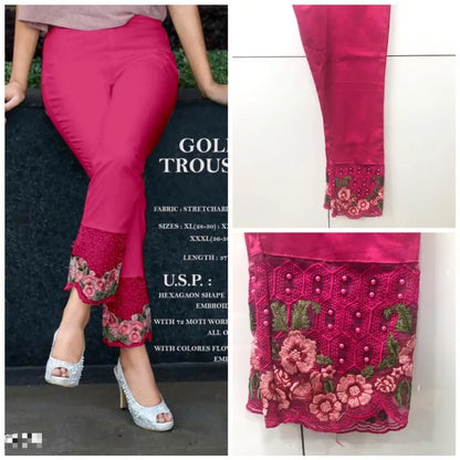 Trendy Embellished Cotton Spandex Pant For Women's