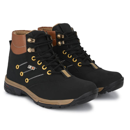 Mens Black Synthetic Leather High Ankle-Length Tough Boots