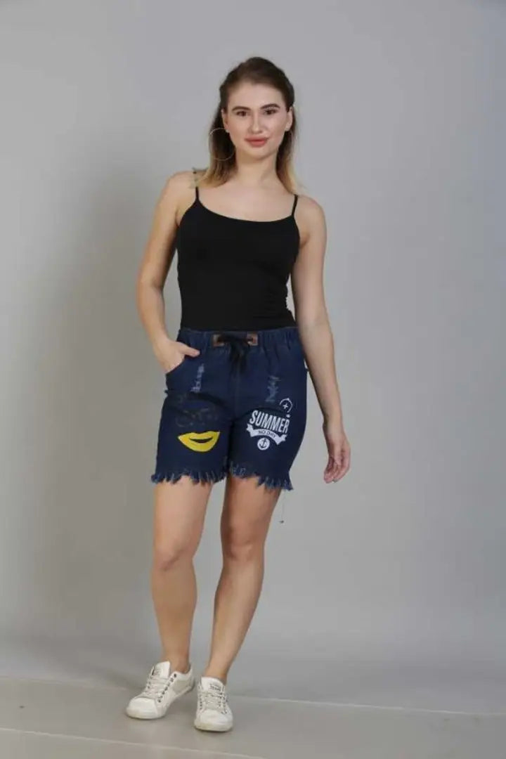 Women Printed Denim Shorts