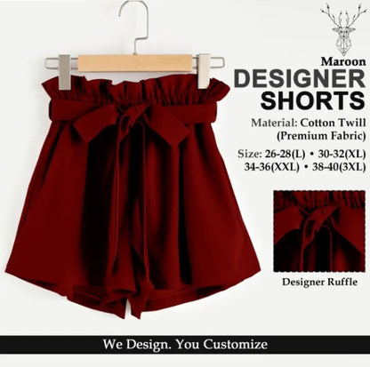 Stylish Cotton Solid Ruffle Design Shorts For Women