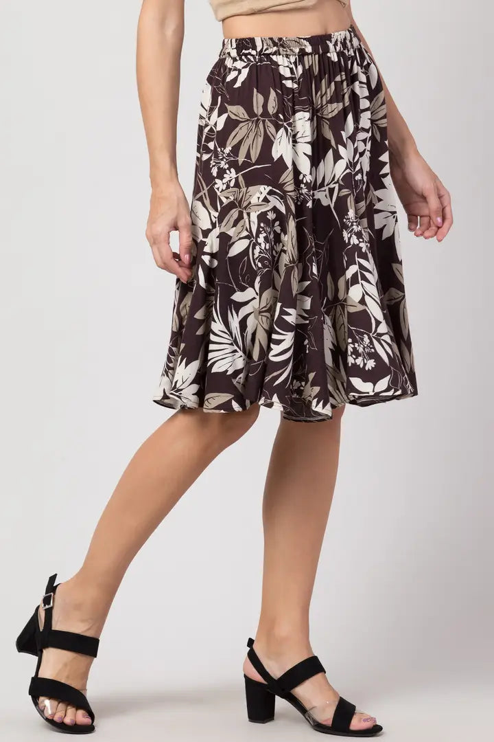 Stylish Rayon Brown Floral Printed Knee Length Skirt For Women