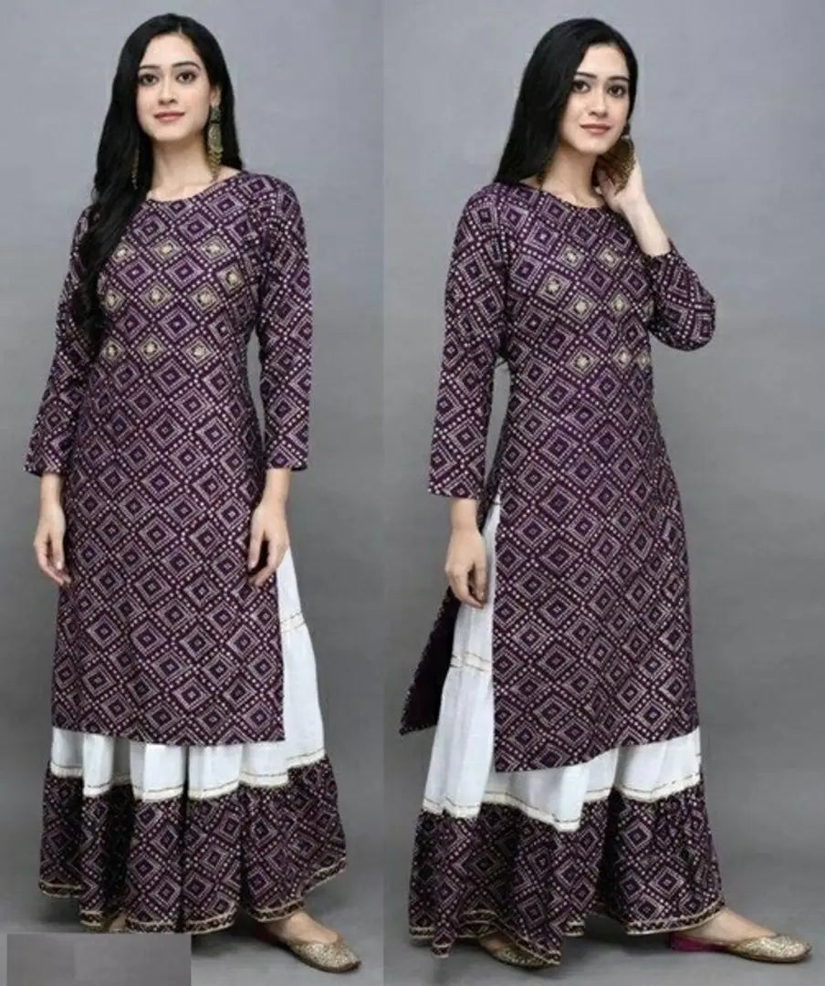 Stunning Purple Cotton Printed Kurta with Cotton Skirt For Women