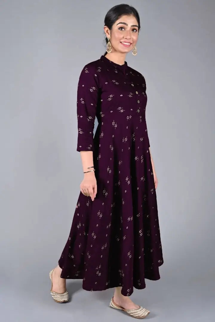 Stunning Purple Rayon Printed Anarkali Kurta For Women