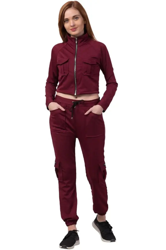 Women Zipper Lifestyle Solid Tracksuits