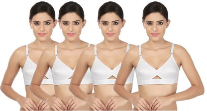 Womens White Cotton Bra for everyday  Pack of 4