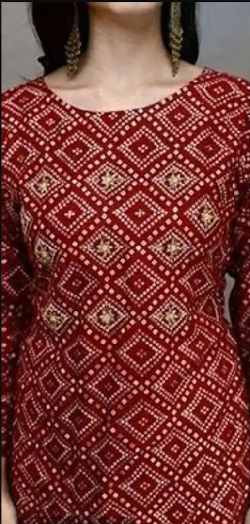 Stunning Red Cotton Printed Kurta with Cotton Skirt For Women
