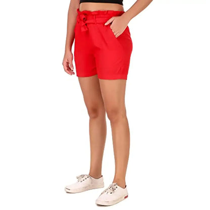 PWTI Women Solid Regular Shorts|Black Shorts|Regular Shorts|Mid-Rise Shorts|