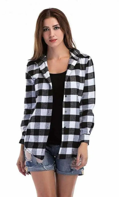 Stylish Cotton Black Checked Long Sleeves Shirt For Women