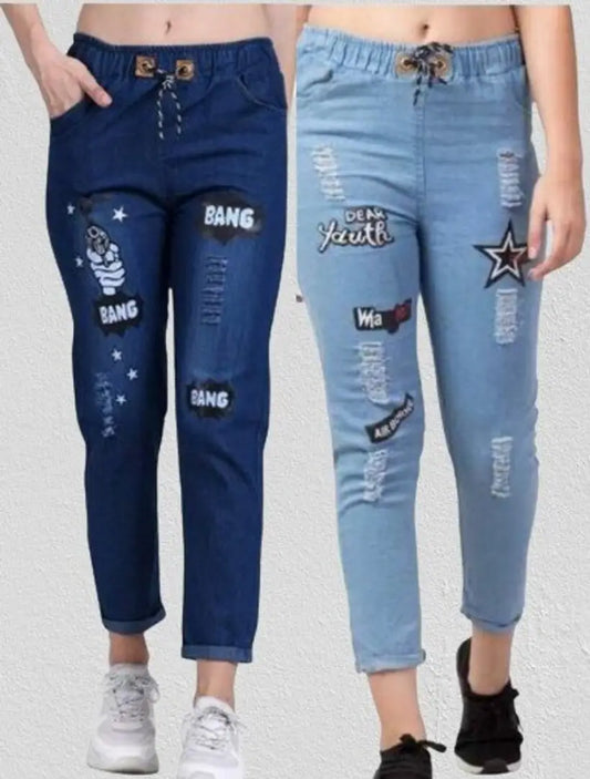 Latest Joggers Fit Women Denim Combo Blue Jeans For Girls  Ladies (Pack of 2)