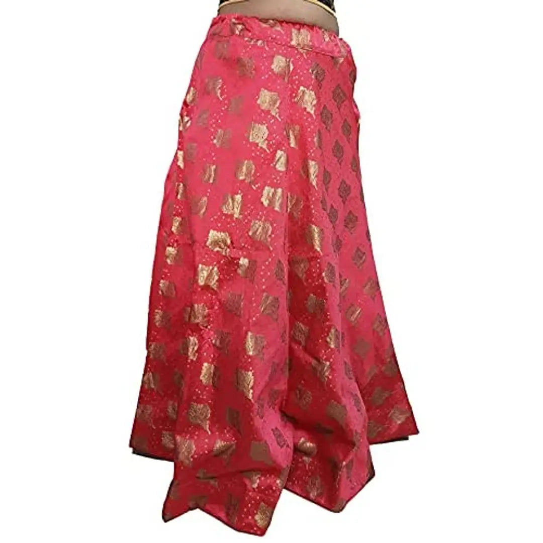 Women's Benaras Brocade Wedding Sangeet Bridal Skirt/Lehenga/Bottom/Ghaghra (Free Size) Gajari Colour