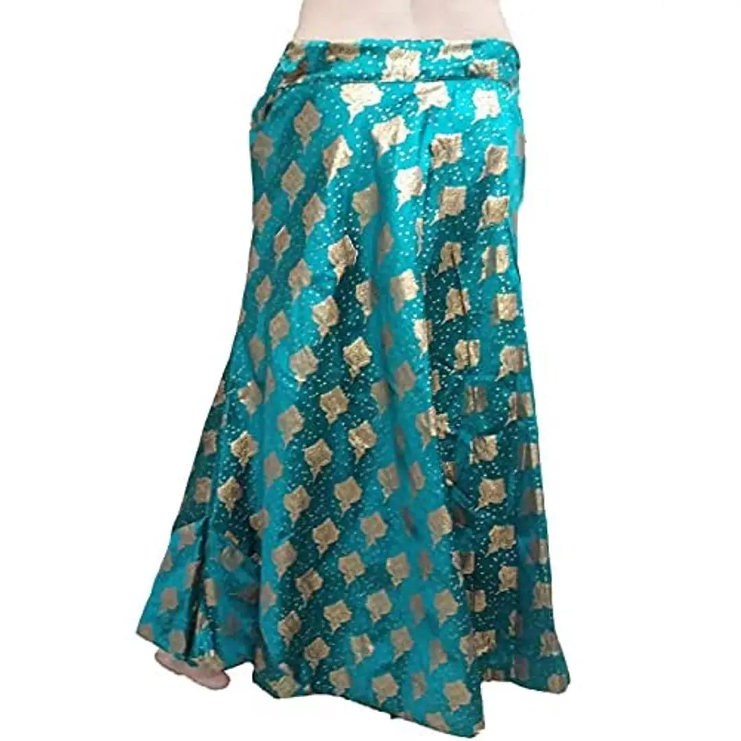 Women's Benaras Brocade Wedding Sangeet Bridal Skirt/Lehenga/Bottom/Ghaghra (Free Size) Rama Green Colour