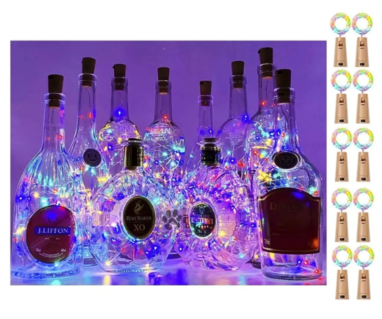 Trending Trunks 20 LED Wine Bottle Cork Lights with Copper Wire String Fairy Lights 2 Meter Battery Operated (Multicolour) (Pack of 10) (Non Returnable)