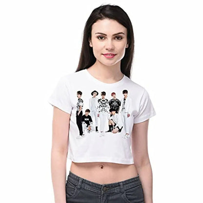 MG Brand BTS Bangtan Boys Kpop Fan Art White Cotton Crop Top for Girls/Kids/Women