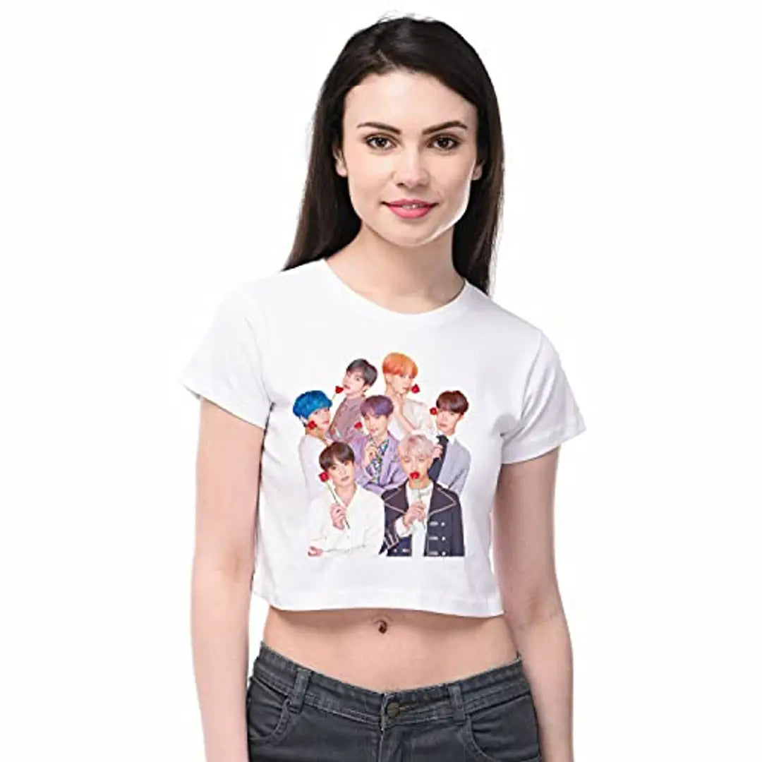 MG Brand BTS Bangtan Boys Kpop Fan Art White Cotton Crop Top for Girls/Kids/Women