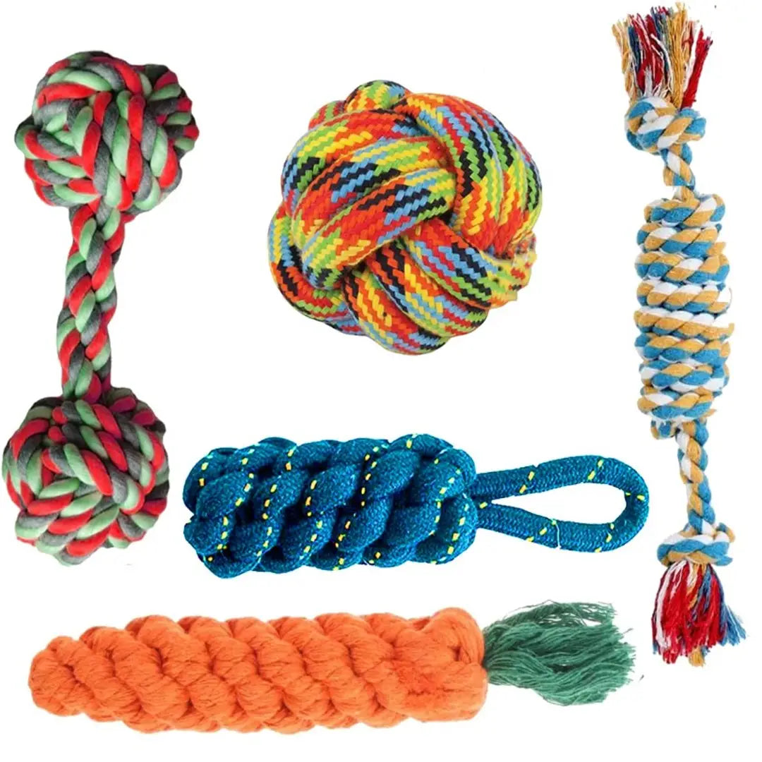 YouHaveDeal Dog Toys + Dog Chew Toys + Puppy Teething Toys + Rope Dog Toy + Dog Toys for Small to Medium Dog Toys + Dog Toy Pack + Tug Toy + Dog Toy Set + Washable Cotton Rope for Dogs 5 Pack- (Color