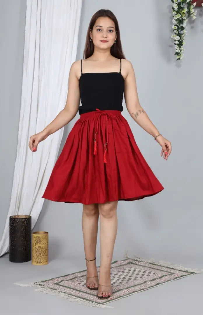 Trendy Rayon Maroon Solid Mini Skirt For Women