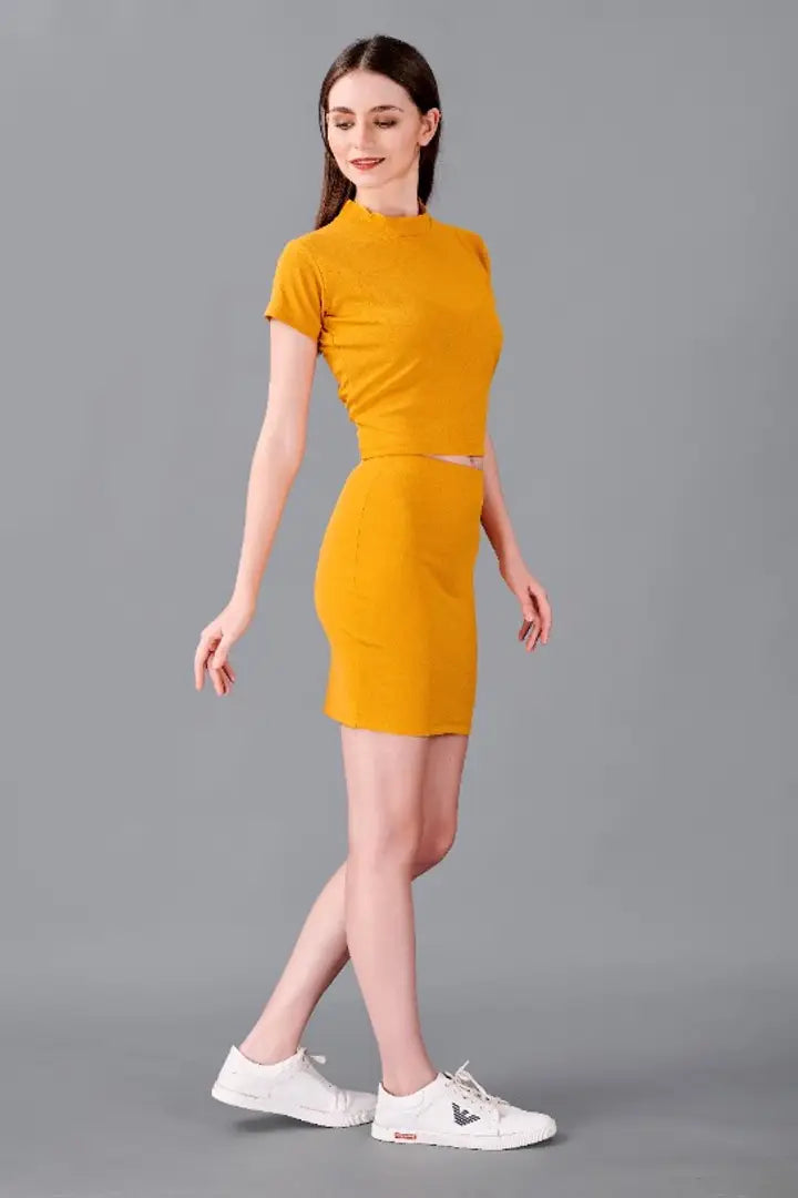 Latest Mustard 2 Piece Skirt  Top Set For Women