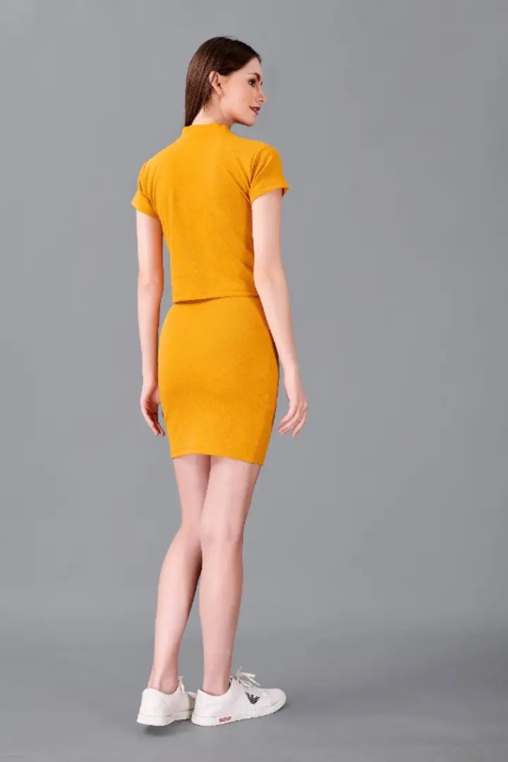 Latest Mustard 2 Piece Skirt  Top Set For Women