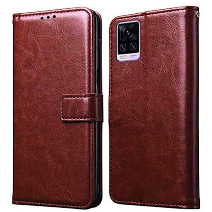 nKarta Stylish Vintage Retro Leather Wallet Diary Stand Flip Cover Case for Vivo V20 Pro - Brown
