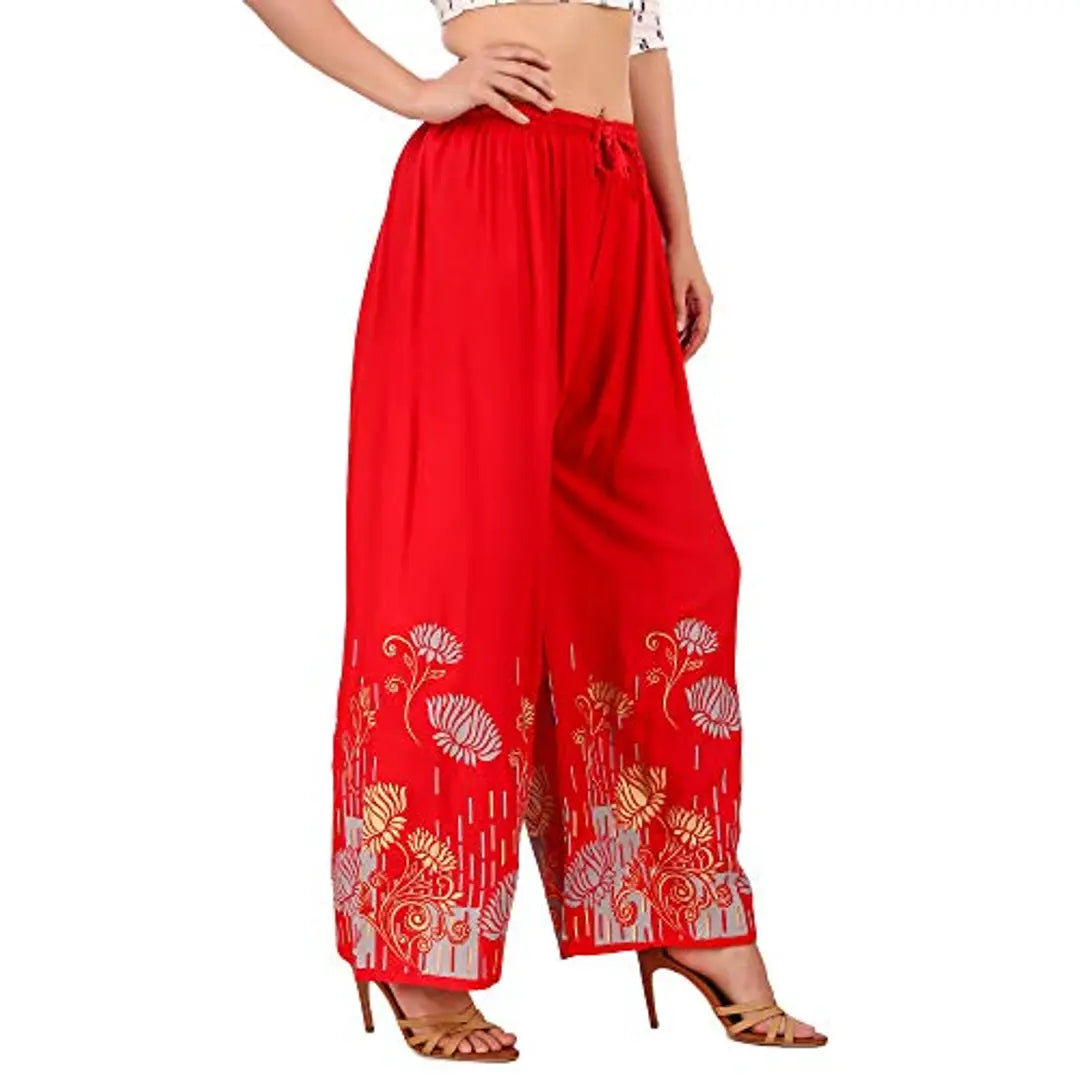 Trend Level Printed Rayon Palazzo Women  Girls (28, Red)