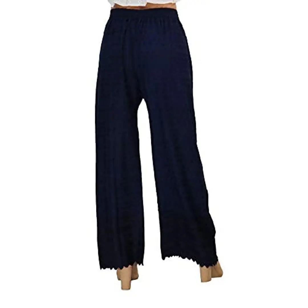 Trend Level Full Chicken Embroidery Work Palazzo Pant Women  Girls (36, Navy Blue)