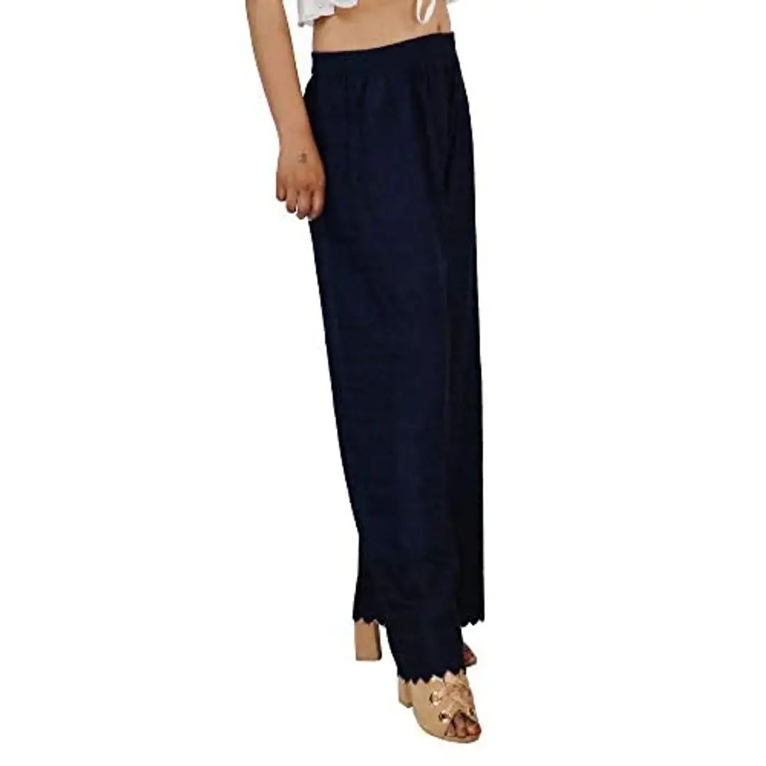 Trend Level Full Chicken Embroidery Work Palazzo Pant Women  Girls (36, Navy Blue)