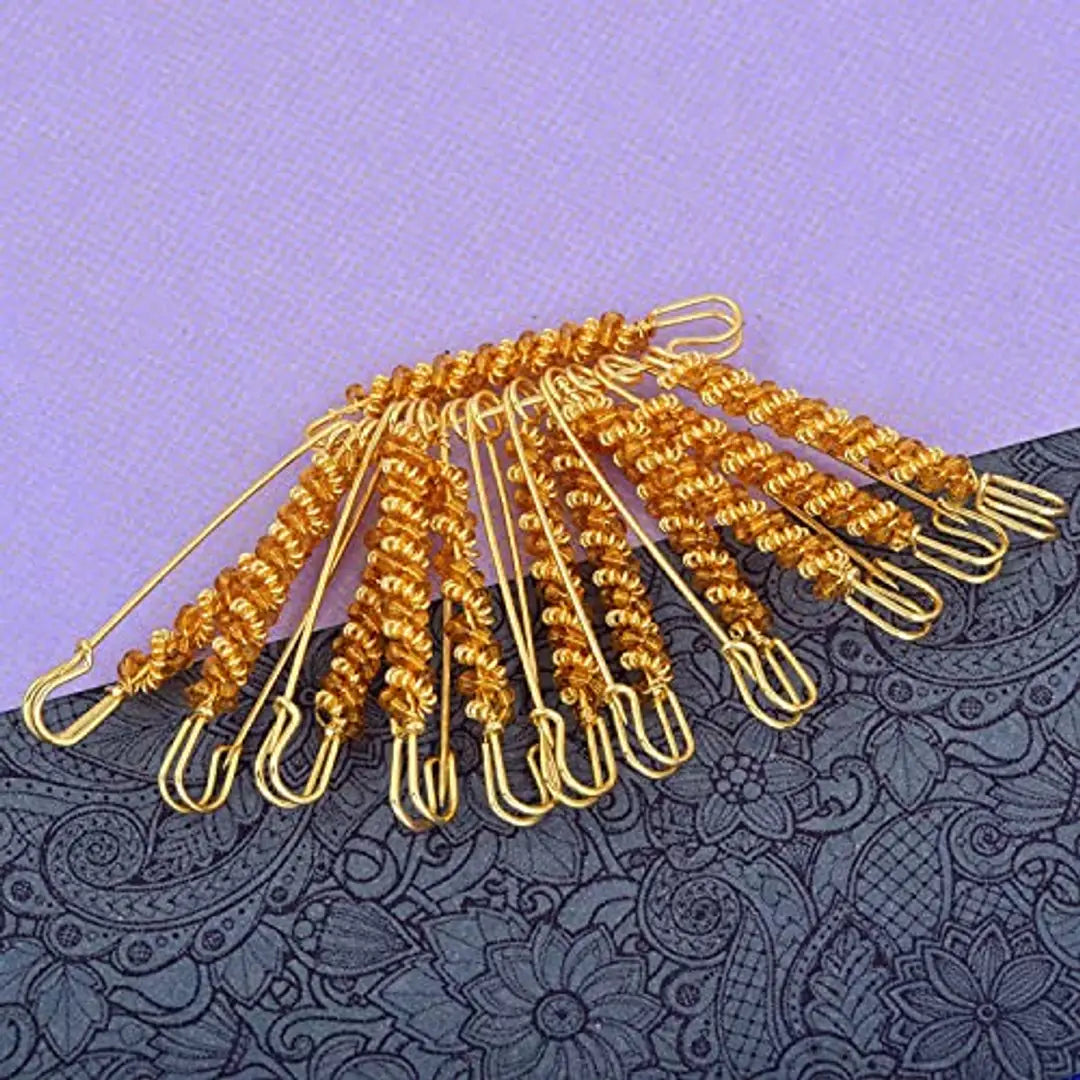 Stylish Safety Saree Pin With Golden Beads Safety Pins Brooch For Women Clothing Accessory