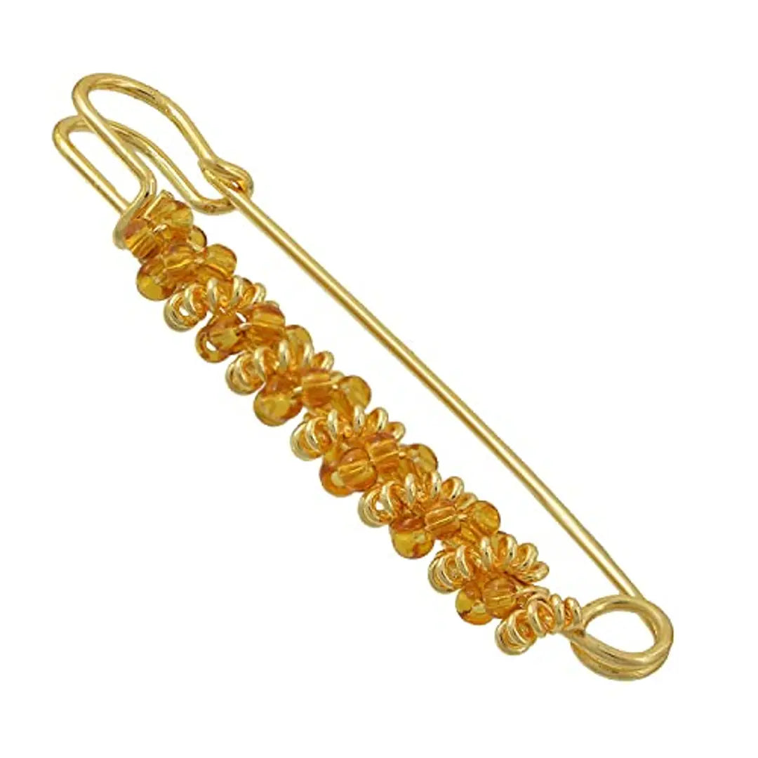 Stylish Safety Saree Pin With Golden Beads Safety Pins Brooch For Women Clothing Accessory