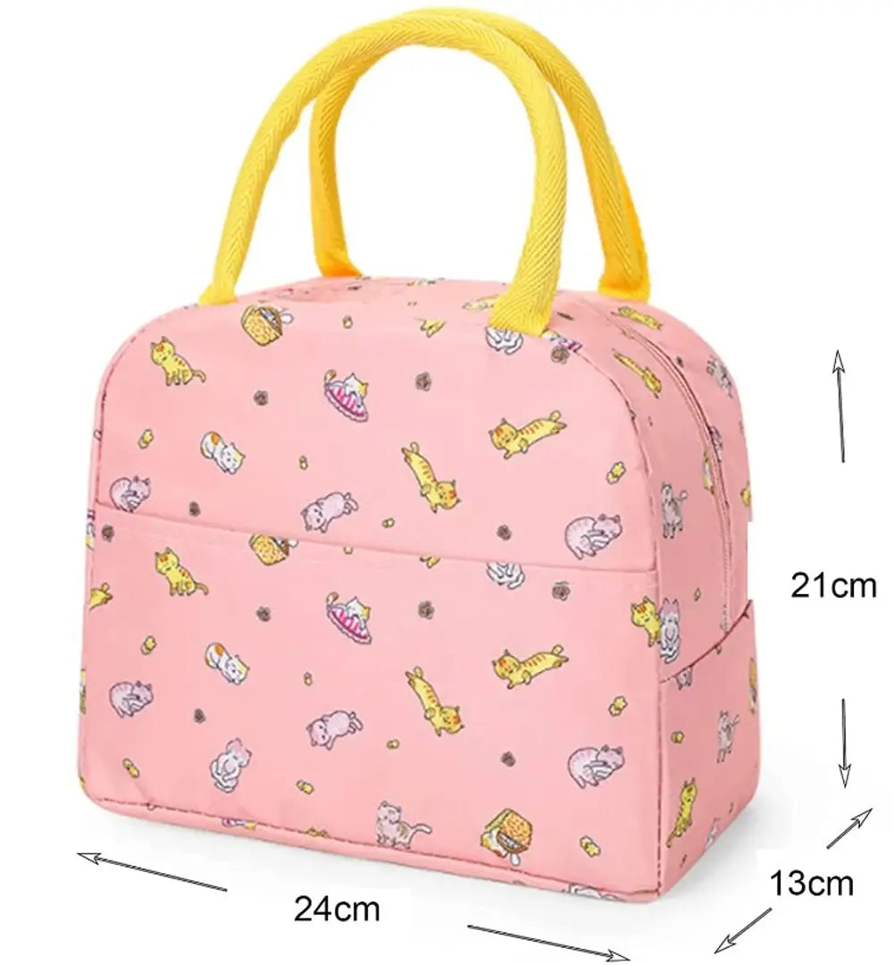 Pink Cat Insulated Lunch Bags Small for Women Work,Student Kids to School,Thermal Cooler Tote Bag Picnic Organizer