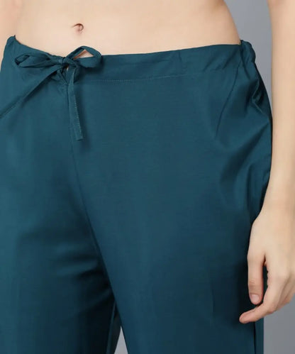 Kurti Pant Set for Women - Crepe Long Straight Printed Kurta with Pant