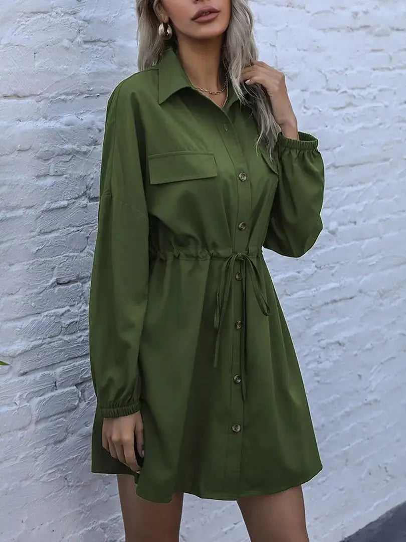 Stylish Fancy Crepe Solid Long Shirts Dresses For Women