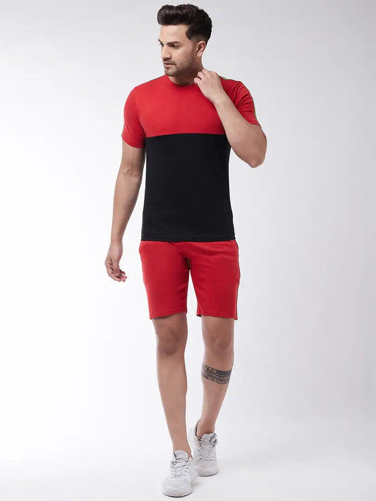 Gritstones Men Colorblock Red, Black T-Shirt  Shorts Set