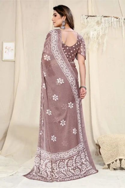 Women Latest Chiffon Batik Printed Saree With Blouse Piece  Description: