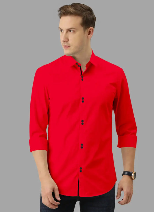 Reliable Red Cotton  Long Sleeves Casual Shirts For Men