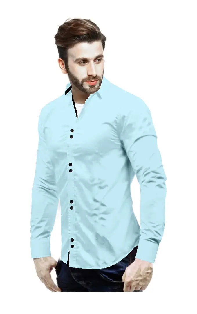 Reliable Turquoise Cotton  Long Sleeves Casual Shirts For Men