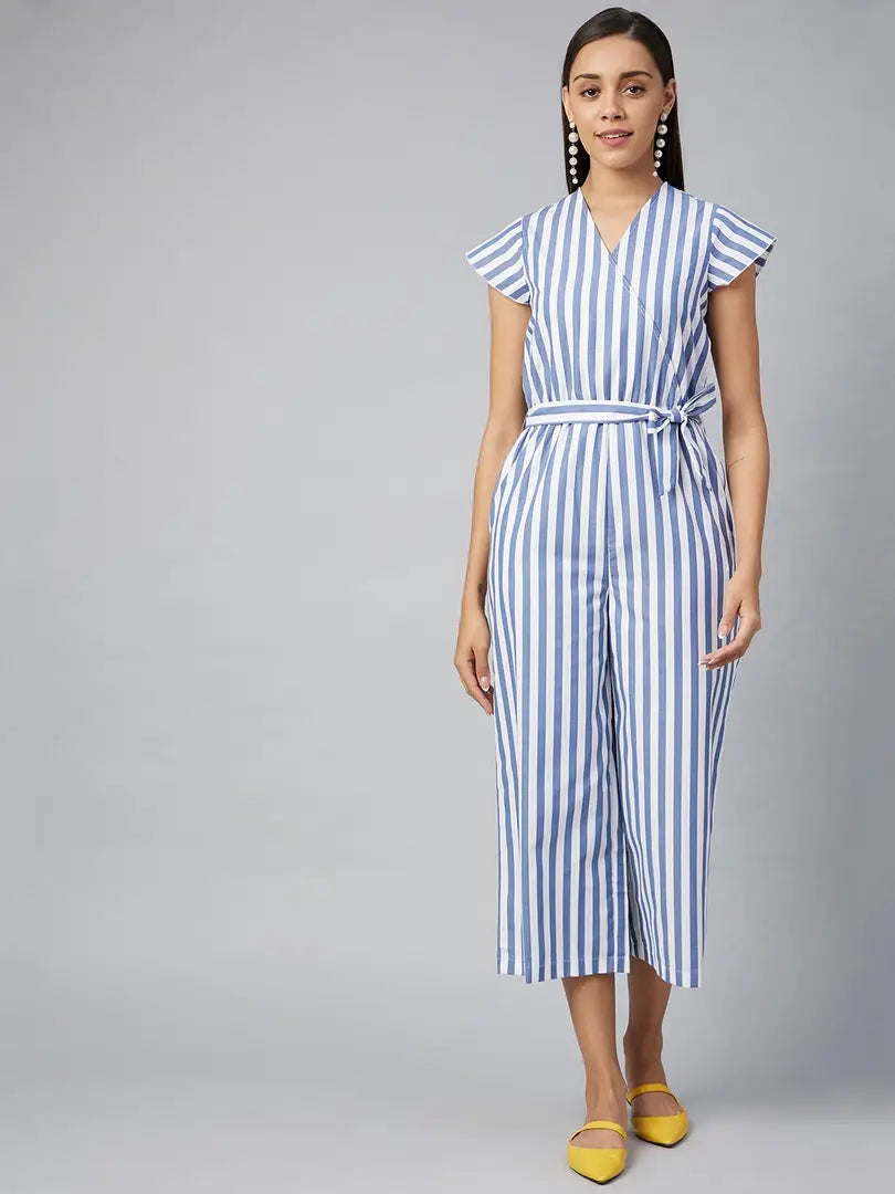 Stylish Cotton Blend Striped Basic Jumpsuit For Women