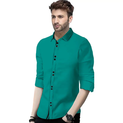 Reliable Green Cotton  Long Sleeves Casual Shirts For Men