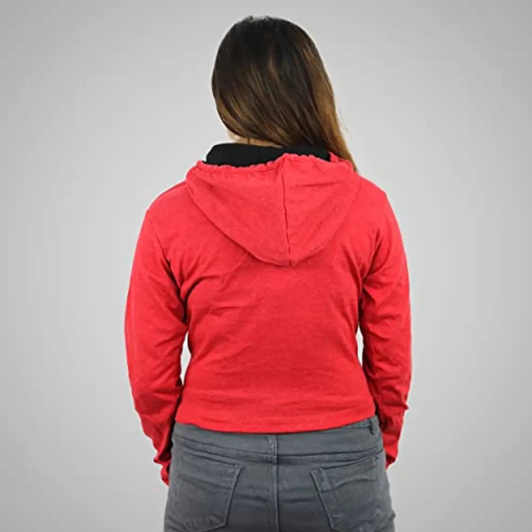 MYO Women's Full Sleeve Crop Length Hooded Neck T Shirt Pack of 2 Red-Black
