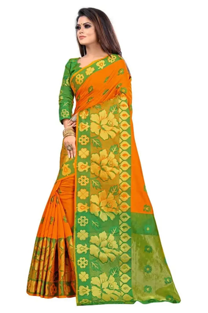 lapetiya Clothing Women's Printed Georgette saree with Blouse Piecee (Orange)