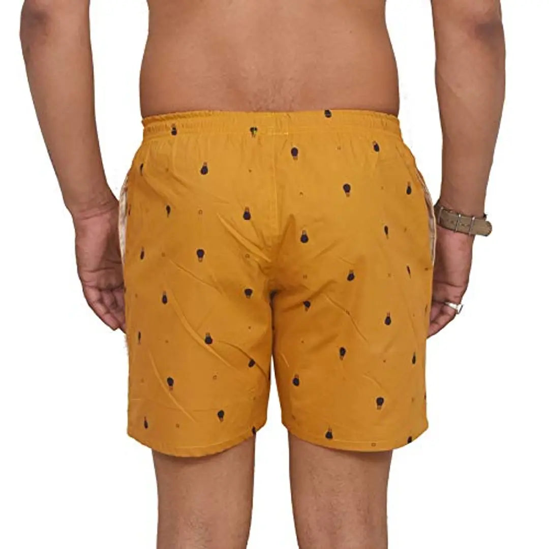 ThreadMonk Soft Cotton Printed Boxer Shorts with Pockets - (Yellow - XXL)