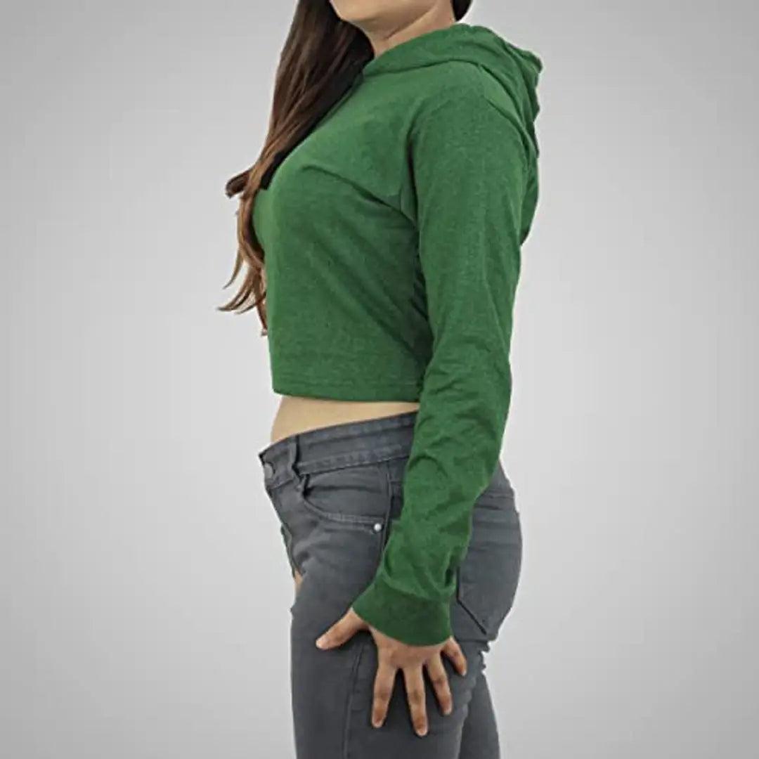 MYO Women's Full Sleeve Crop Length Hooded Neck T Shirt Pack of 2