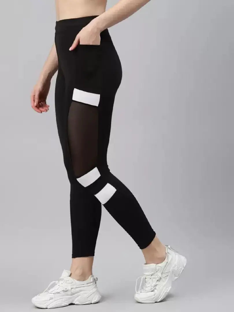 Stylish Black Lycra Side Stripe Jeggings For Women