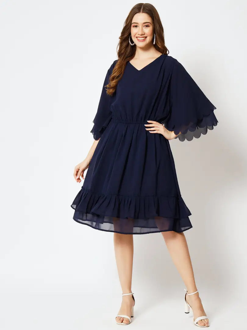 Stylish Fancy Georgette Solid A-Line Dress For Women
