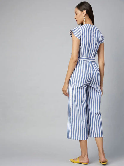 Stylish Cotton Blend Striped Basic Jumpsuit For Women