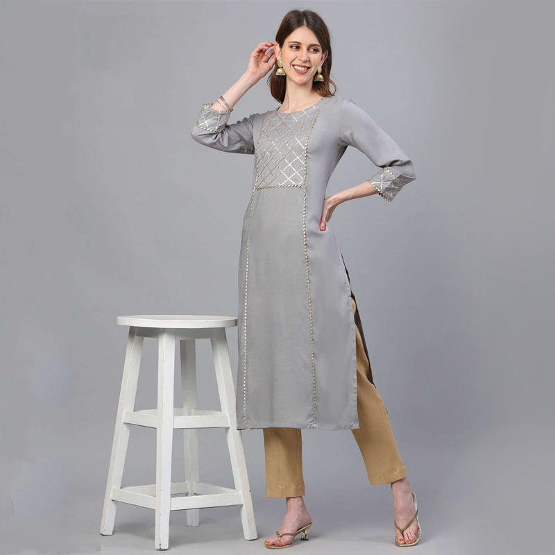 Rayon Kurta with golden lace and golden trim work