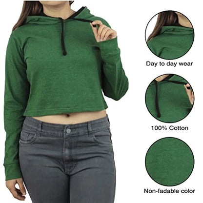 MYO Women's Full Sleeve Crop Length Hooded Neck T Shirt Pack of 2