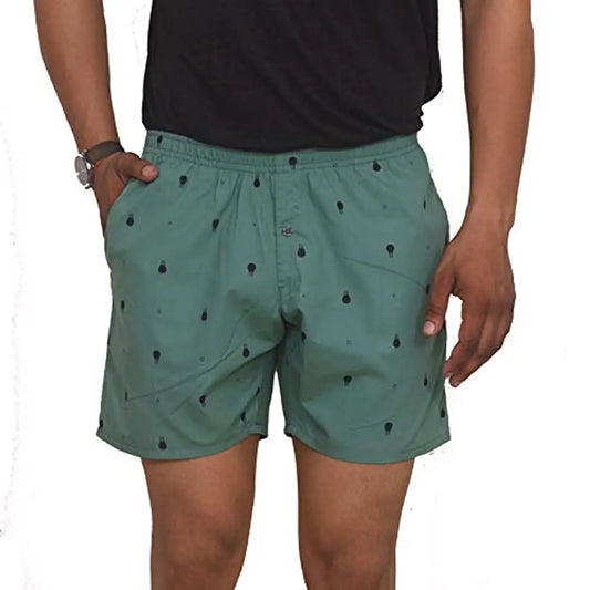 ThreadMonk Soft Cotton Printed Boxer Shorts with Pockets - (Sea Green)