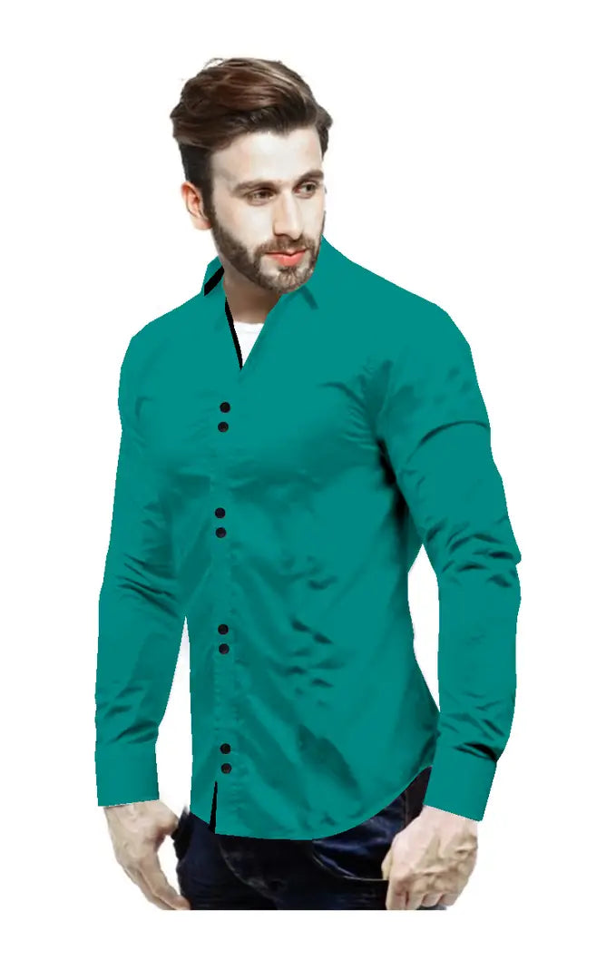 Reliable Green Cotton  Long Sleeves Casual Shirts For Men